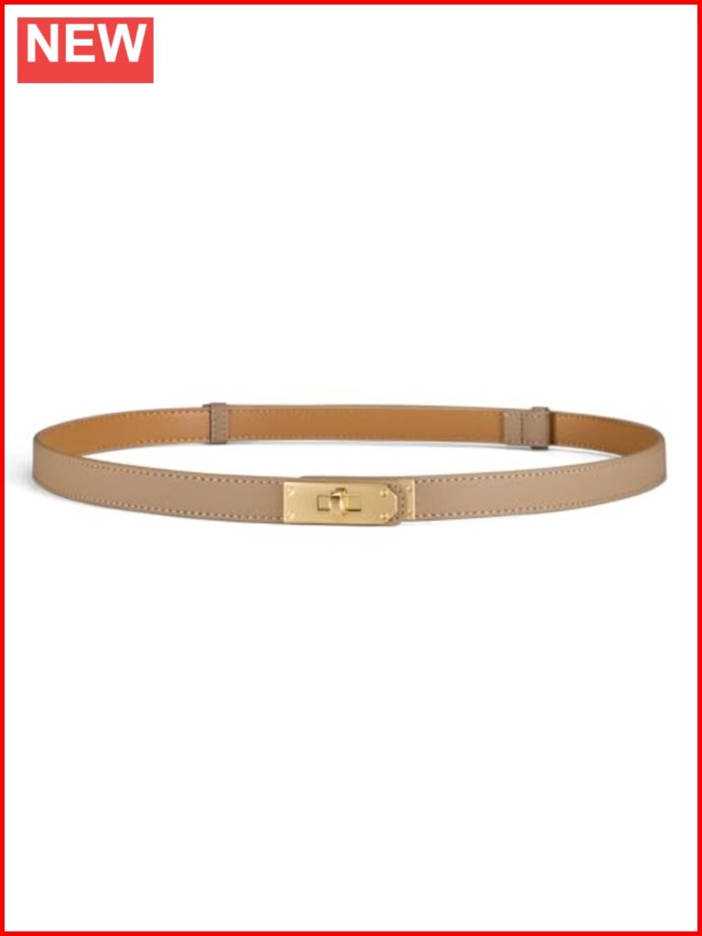 Skinny Leather Belt Adjustable Dress Belt with Gold Buckle